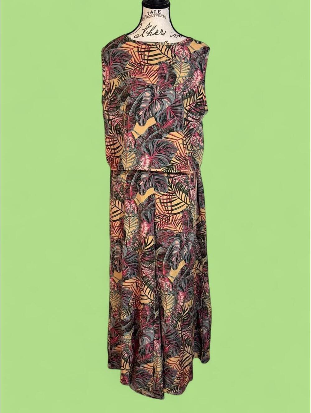 Women's Tropical Print 2-Piece Set, Size XXL, Multi-Color